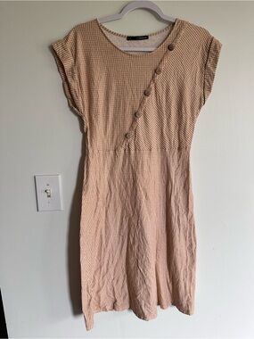 Amazon Goldenrod Light Gingham Button-Detail Women's Dress Cottagecore Checkered